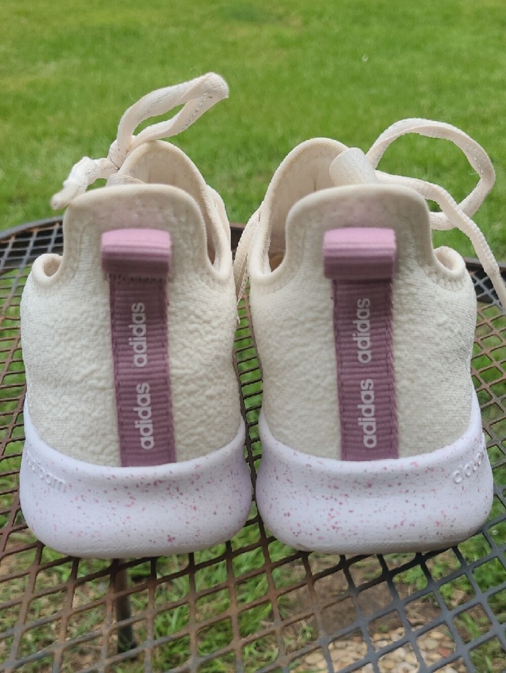 adidas Cream Sneakers with Purple Three Stripes Size 8 - Picture 6 of 9